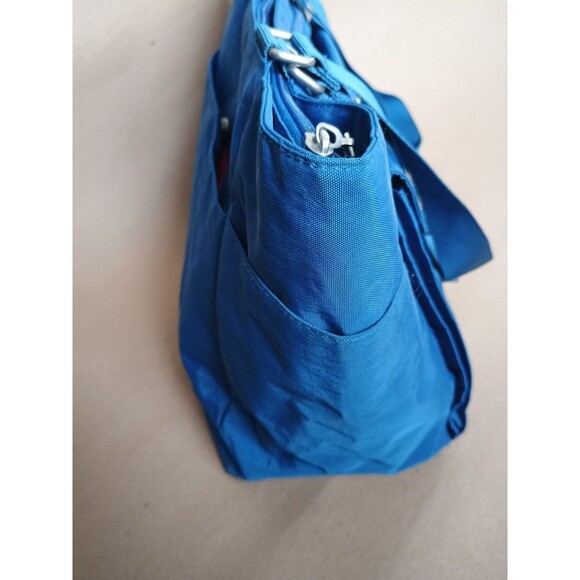 Baggallini Blue Tote Bag With Lots Of Pockets Pink Interior Travel Bag Carry On - Picture 2 of 11